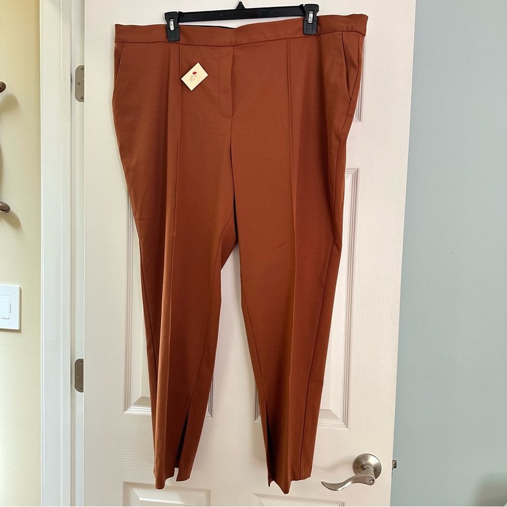2X super stretchy pull-on dress pants in cognac brown